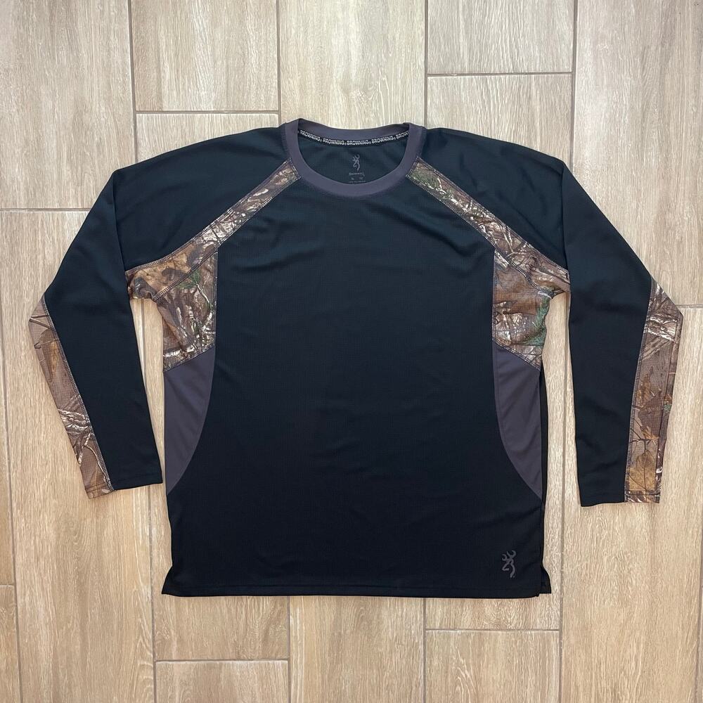 Browning Hunting Shirt Mens XL Black Camo Long Sleeve Performance Outdoor